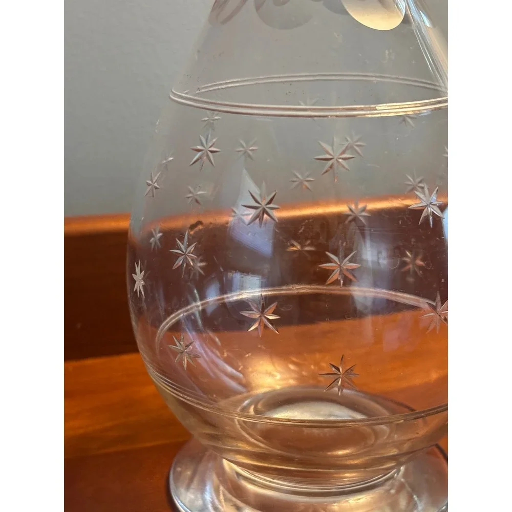 Vintage Webb England Glass Decanter with Stopper Star‎ Design Barware England